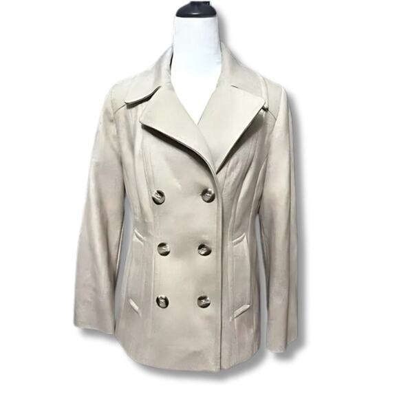Croft & Barrow Pea Coat Double Breasted Front Pockets Wool Blend Tan Women's S - Picture 1 of 8